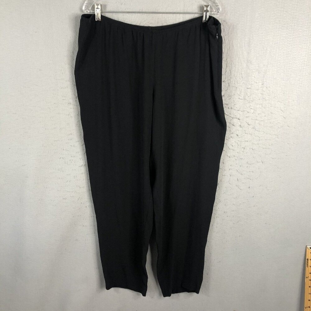 Eileen Fisher Silk Pants Womens Extra Large Black Georgette Crepe Career NEW - Picture 1 of 16
